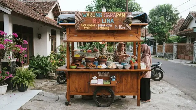 Desain gerobak kayu sederhana tapi bisa narik pelanggan model jendela buka tutup