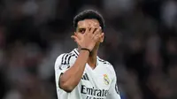 Selebrasi Rodrygo dalam laga Liga Champions antara Real Madrid vs Salzburg, Kamis (23/1/2025). (c) AP Photo/Manu Fernandez