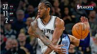 Forward San Antonio Spurs, Kawhi Leonard, mencetak 37 poin saat timnya mengalahkan Memphis Grizzlies 96-82 pada gim kedua babak pertama playoff NBA 2017 Wilayah Barat di AT&T Center, San Antonio, Senin (17/4/2017). (Bola.com/Twitter/NBA)