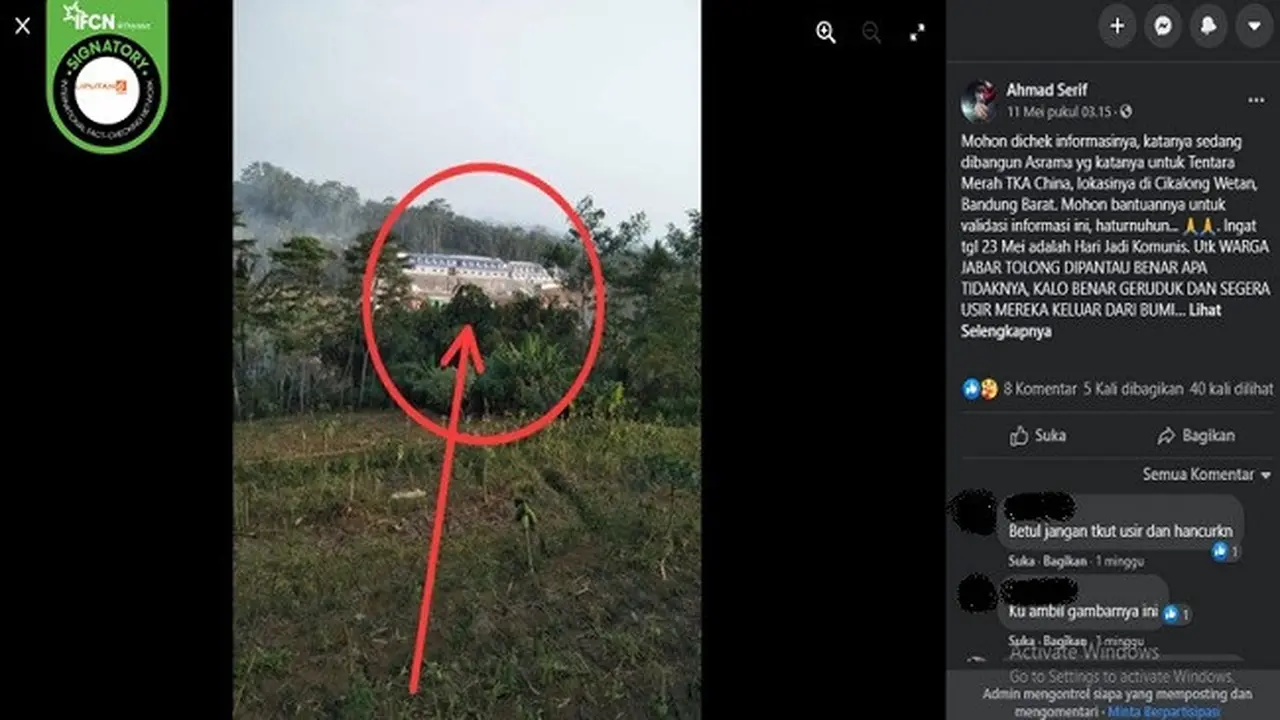 Gambar Tangkapan Layar Foto yang Diklaim Asrama untuk Tentara Merah China (sumber: Facebook)
