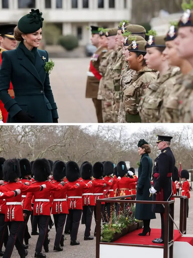 Tampilan Berseri Kate Middleton di Peringatan St. Patrick Sebagai Kolonel Garda Irlandia dengan Gaun Lawas Hijau Gelap