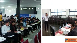 Sejumlah peserta workshop SCTV Goes to Campus yang digelar di Gedung Fisip Universitas Sumatra Utara, Medan (kiri). Audisi lomba presenter dalam ajang SGTC di Medan, Sumatra Utara.(foto: Hasto Ajie)