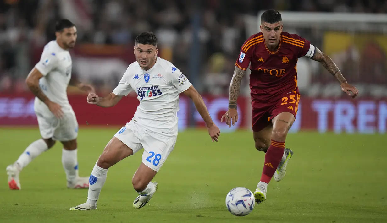 Berkat hasil ini, Roma pun meraih kemenangan perdana mereka di musim ini dan kini menduduki peringkat 12 dengan poin 4. (AP Photo/Alessandra Tarantino)