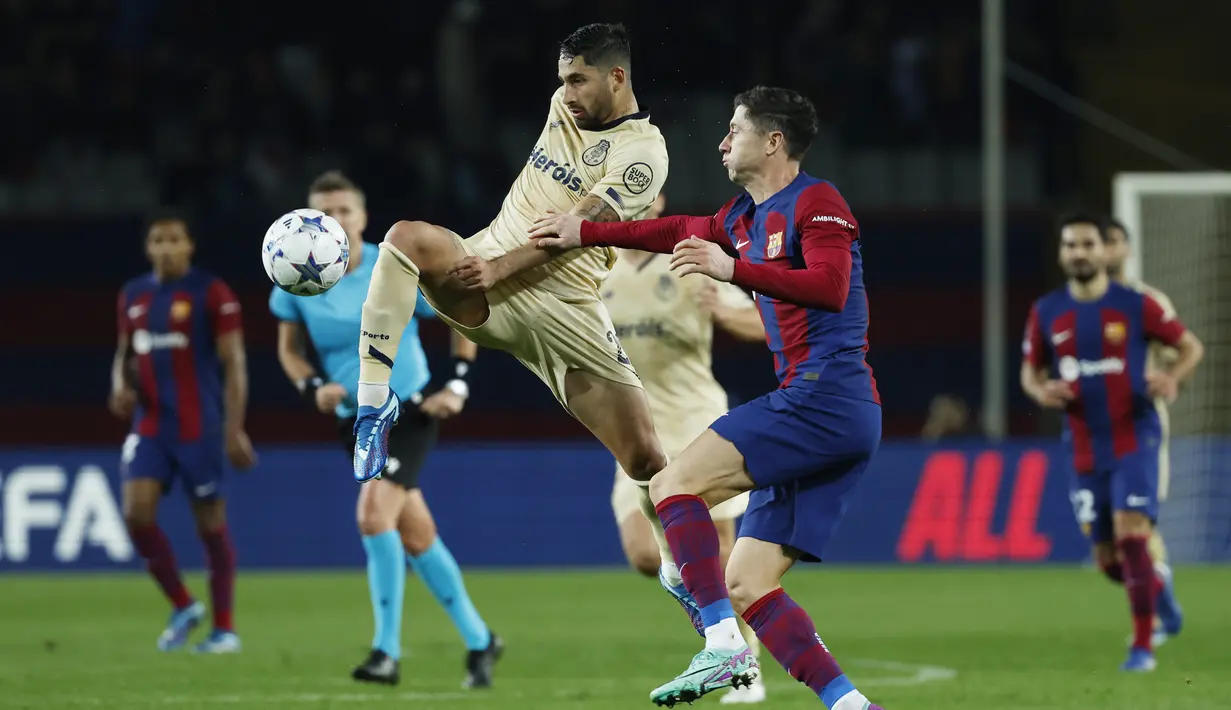 Barcelona mendulang kemenangan 2-1 atas FC Porto. (AP Photo/Joan Monfort)
