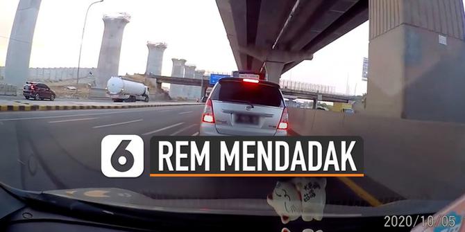 VIDEO: Rem Mendadak, Mobil Nyaris Tabrak Bus di Tol