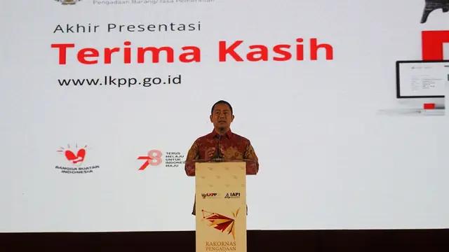 Kepala Lembaga Kebijakan Pengadaan Barang dan Jasa Pemerintah (LKPP) Hendrar Prihadi dalam Rapat Koordinasi Nasional (Rakornas) Pengadaan 2023 pada Selasa (11/6/2023). (Dok LKPP)