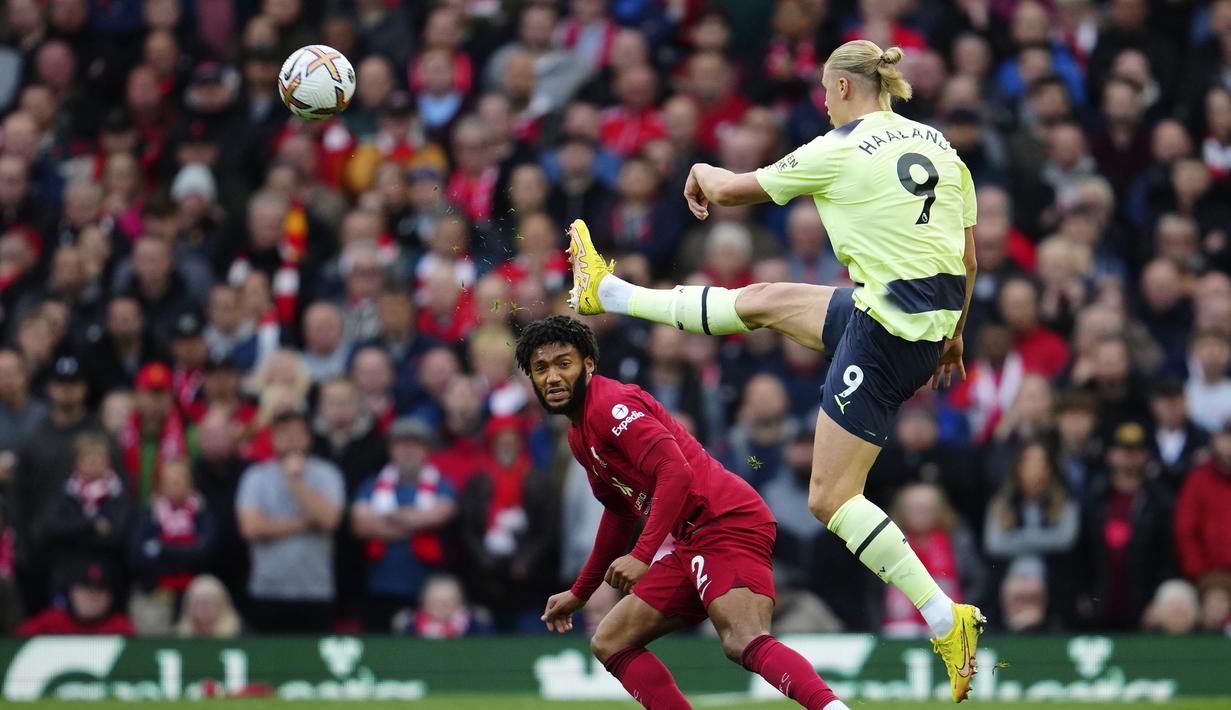 Dilansir dari Opta, pemain asal Norwegia itu tercatat hanya melepaskan 6 tembakan ke gawang The Reds. (AP/Jon Super)