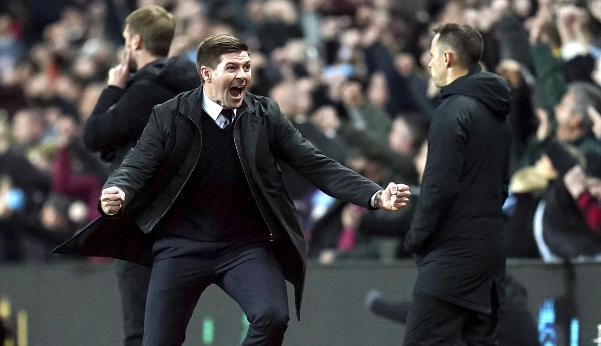 Steven Gerrard berhasil meraih kemenangan pada laga debutnya di laga pekan ke-12 Liga Inggris musim 2021/2022. Gerrard resmi ditunjuk sebagai manajer baru Aston Villa menggantikan Dean Smith. (PA via AP/Nick Potts)