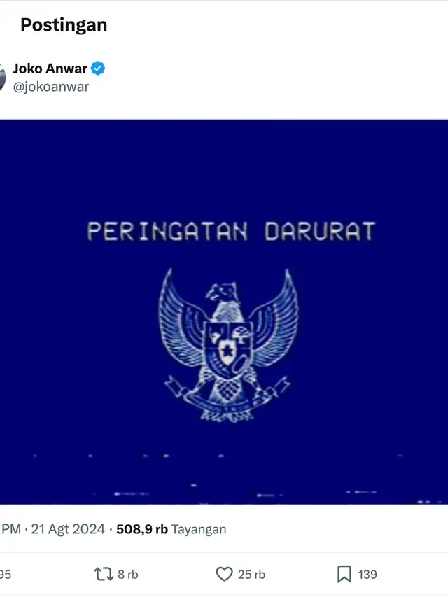 Unggahan Peringatan Darurat dari Joko Anwar. (Foto: Dok. Twitter @jokoanwar)