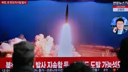 Korea Utara meluncurkan rudal balistik jarak pendek ke arah laut pada hari Minggu 19 Maret 2023. (Anthony WALLACE/AFP)
