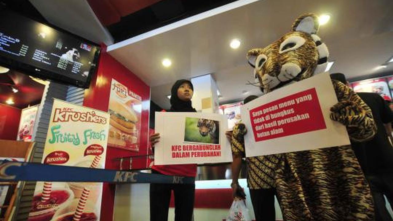 Aksi macan berunjuk rasa di restoran KFC