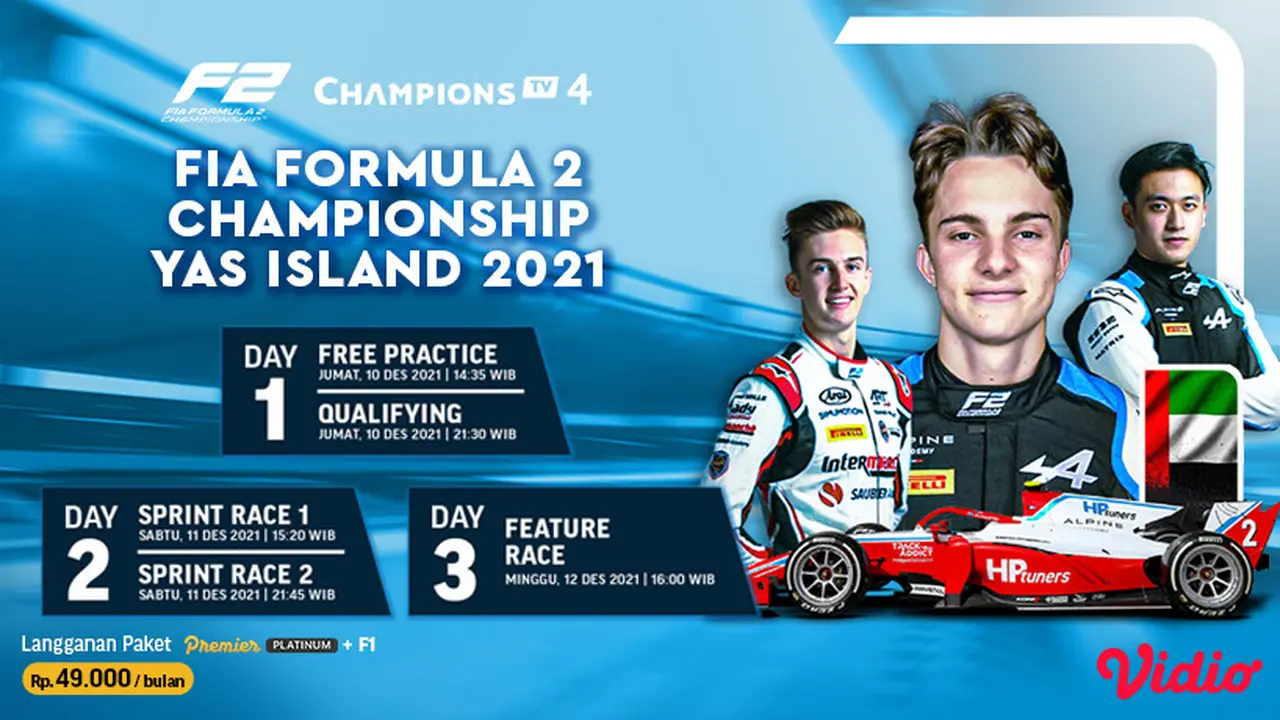 Jadwal Live Streaming Formula 2 Abu Dhabi 2021 di Vidio Pekan Ini