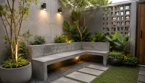 7 Desain Bangku Taman Mungil dari Semen di Halaman Rumah