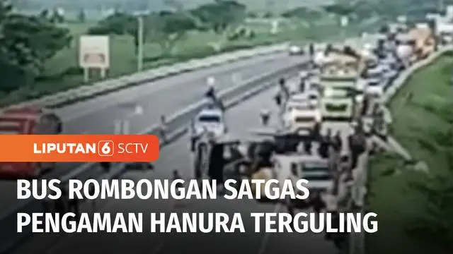Sebuah bus yang mengangkut rombongan Satgas Pengamanan Partai Hanura terguling di tol Ngawi, Kabupaten Ngawi, Jawa Timur, Minggu pagi. Terdapat tiga orang tewas dan puluhan lainnya terluka dalam kecelakaan ini.