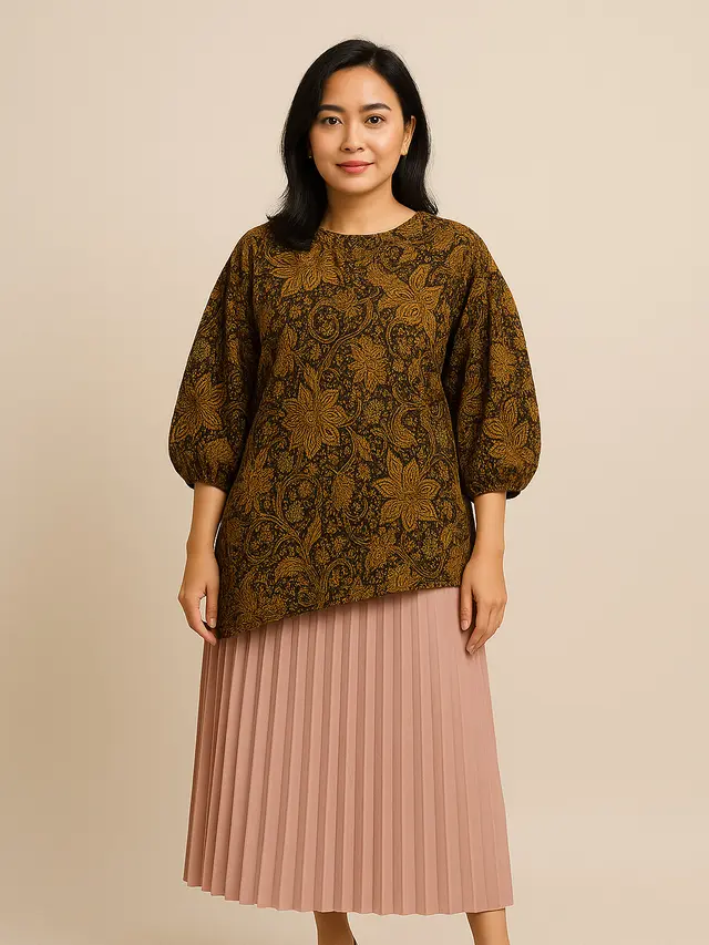 Model Baju Batik Tunik Bawahan Rok Plisket (Foto: ChatGPT)