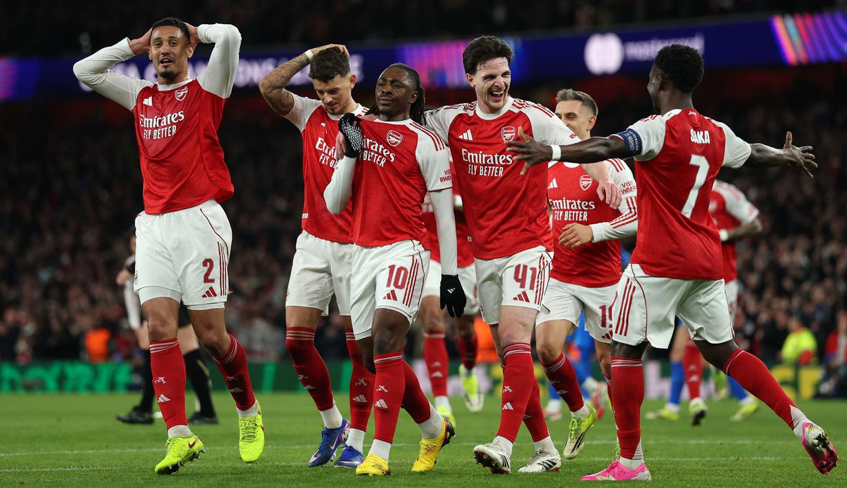 Arsenal berhasil memetik kemenangan atas Bayer Leverkusen dalam laga leg 2 babak 16 besar Liga Champions 2025/2026, Selasa (17/03/2026) waktu setempat. (AP Photo/Ian Walton)
