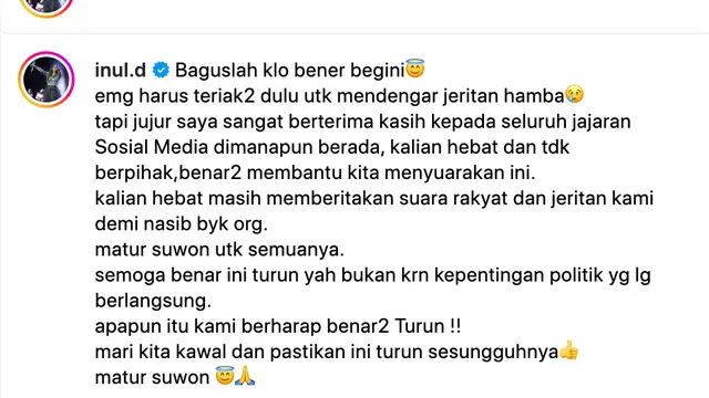 Unggahan Inul Daratista. (Foto: Dok. Instagram @inul.d)