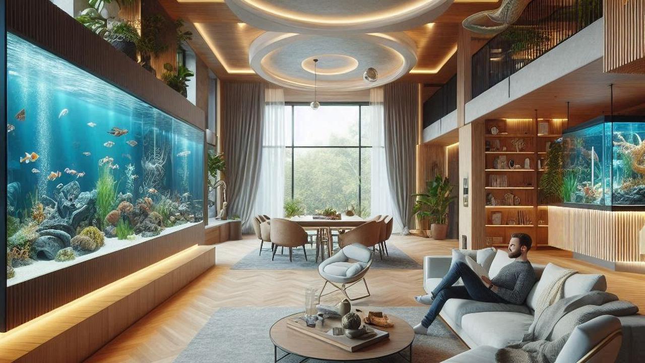 Ilustrasi Rumah dengan Akuarium