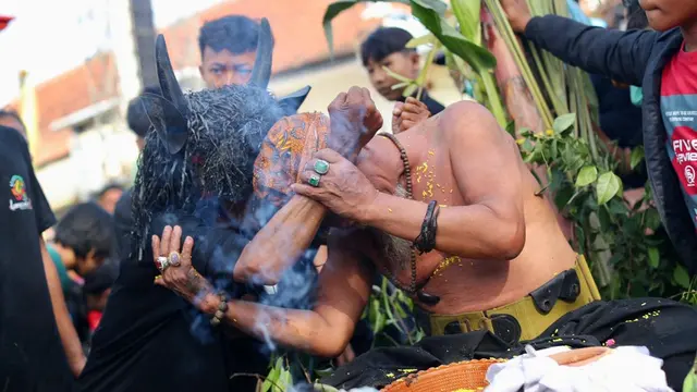 Proses kerasukan roh leluhur dalam ritual Keboan Alian  di Desa Alian Banyuwangi (Istimewa)