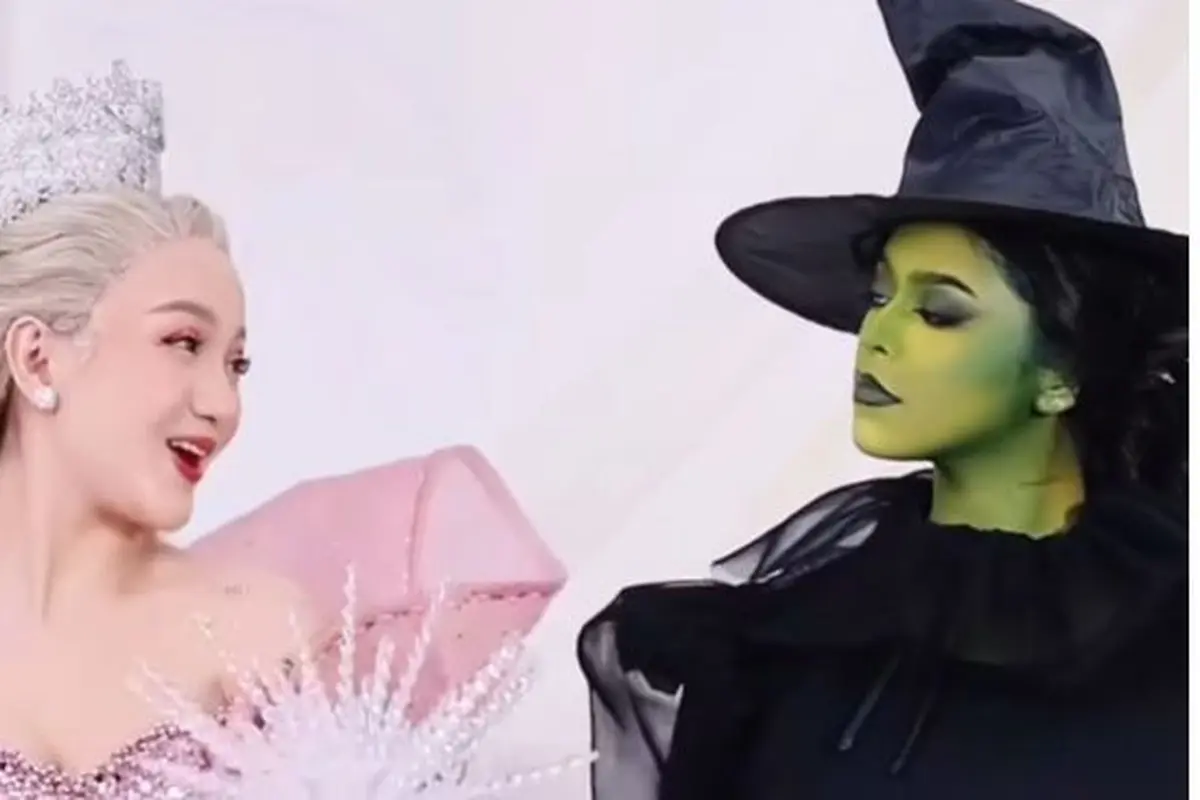 Tampilan Nanda Arsyinta dan Jharna Bhagwani Cosplay Jadi Glinda vs Elphaba (credit: https://www.instagram.com/nandaarsynt/ dan https://www.instagram.com/jharnabhagwani/).