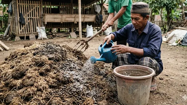 Cara Fermentasi Kohe Kambing (Foto: Gemini AI)