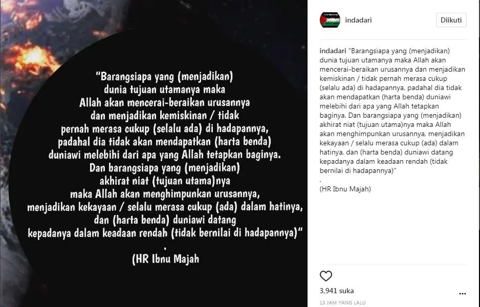 Indadari, istri Caisar unggah hadist untuk ingatkan suami? (Foto: Instagram)