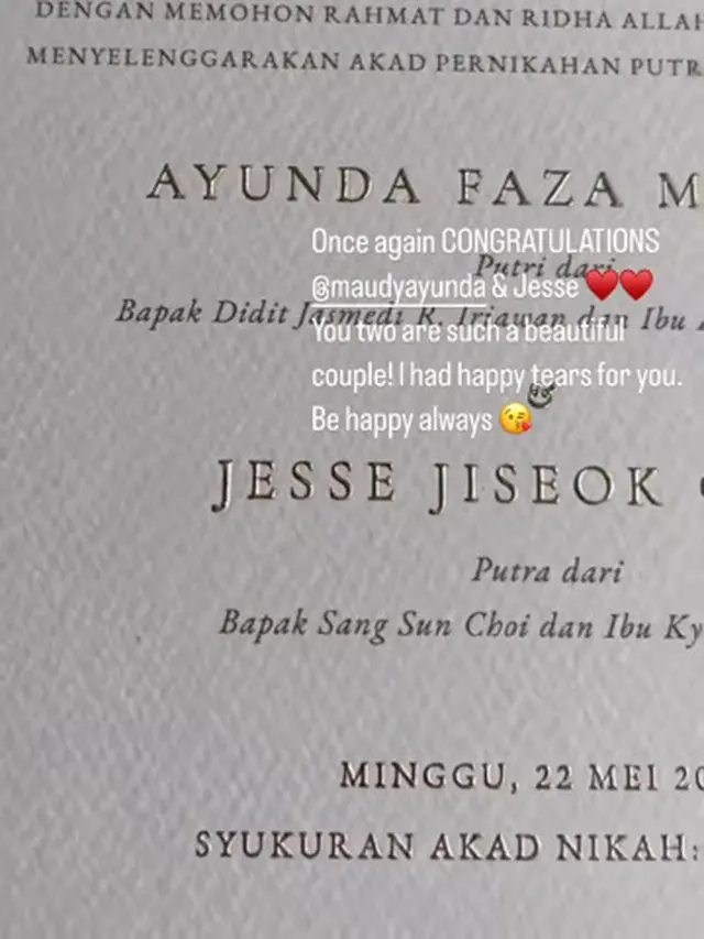 Undangan pernikahan Maudy Ayunda (Foto: Instagram @mirles)