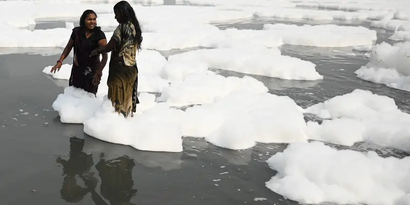 Busa Beracun Menutupi Sungai Yamuna di India