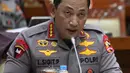 Kapolri Jenderal Pol Listyo Sigit Prabowo memberi paparan dalam rapat kerja bersama Komisi III DPR di di Kompleks Parlemen Senayan, Jakarta, Senin (24/1/2022). Raker terkait evaluasi kinerja dan capaian Polri selama tahun 2021, serta rencana penggunaan anggaran 2022. (Liputan6.com/Angga Yuniar)