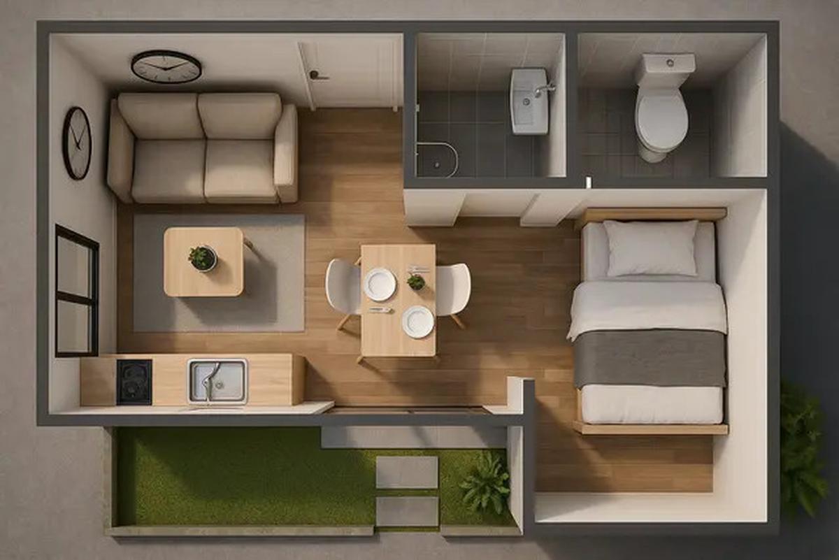 5 Desain Rumah Tipe 21 dengan Taman Belakang Kecil yang Efisien