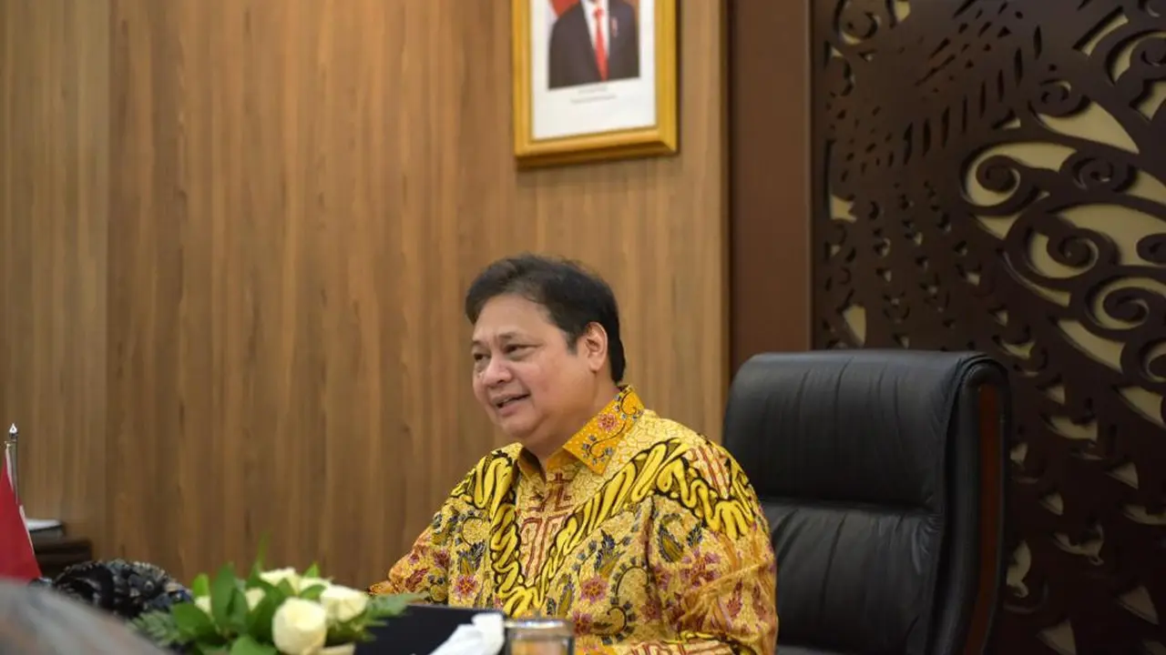 Pertemuan virtual antara Menteri Koordinator Bidang Perekonomian Airlangga Hartarto dengan American Chambers of Commerce in Indonesia (AmCham) telah diselenggarakan pada hari Rabu tanggal 20 Juli 2022. (Dok ekon.go.id)