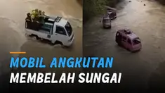 Rombongan mobil angkutan nampak membelah sungai viral. Kejadian itu terjadi di Kebumen, Jawa Tengah.