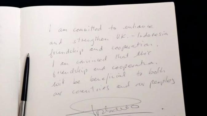 Tulisan Tangan Prabowo Bercerita Tentang Janji Persahabatan Indonesia dan Inggris