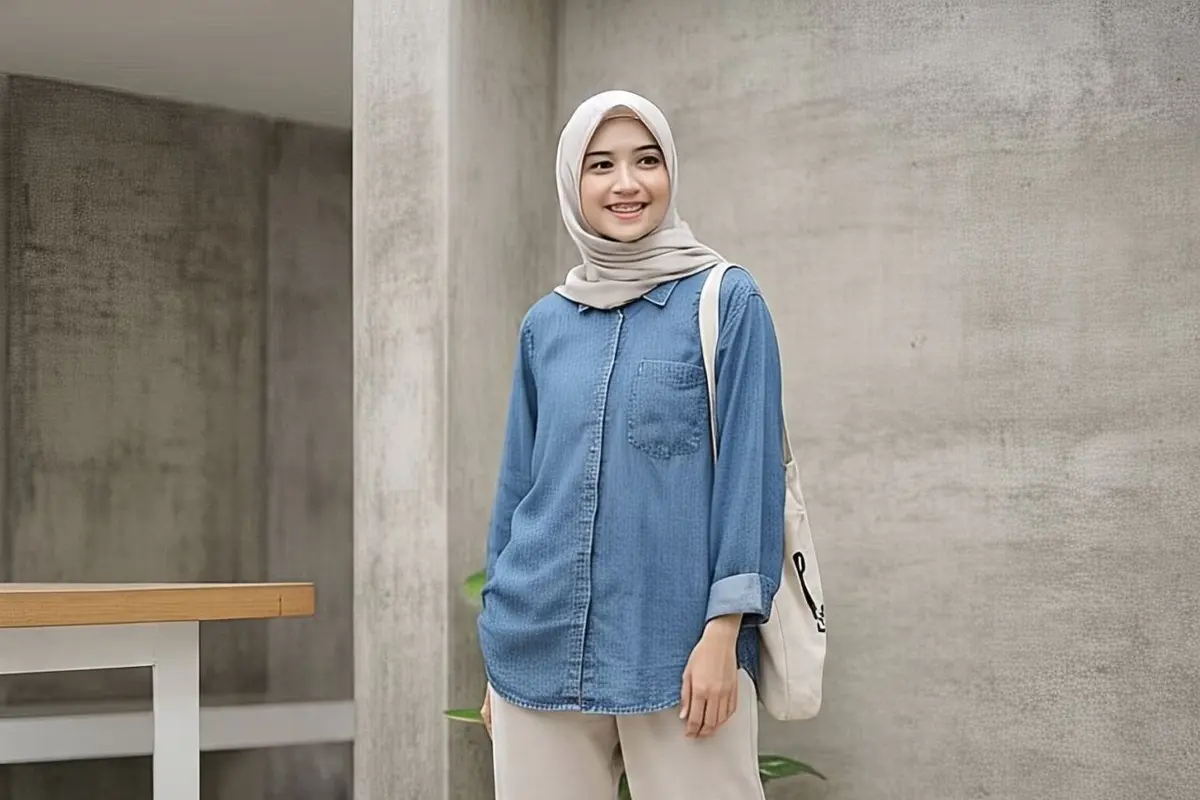 Kemeja Denim Loose dengan Celana Kulot