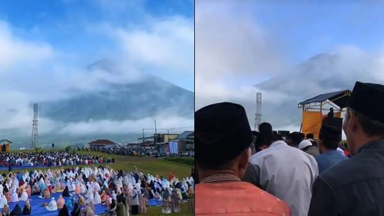 7 Potret Momen Sholat Ied di Wonosobo dengan Latar Belakang Gunung Ini Viral