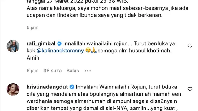 Unggahan Kalina Oktarani. (Foto: Dok. Instagram @kalinaocktaranny)