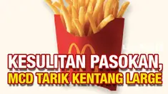 McDonald's mengumumkan penyetopan penjualan kentang goreng ukuran large karena stok kentang dunia yang berkurang. Namun hal ini tidak akan berlangsung selamanya, bakal kembali setelah stok berangsur membaik.