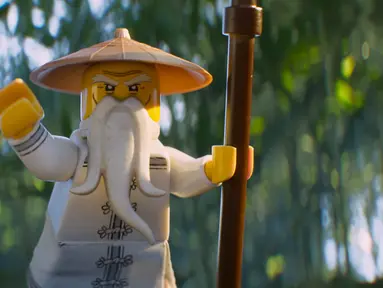 Gambar yang dirilis oleh Warner Bros. Menunjukkan karakter Master Wu, disuarakan oleh Jackie Chan, dalam sebuah adegan dari The Lego Ninjago Movie. (Warner Bros. Pictures via AP)