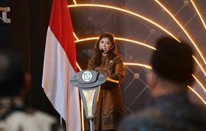 Menteri Komunikasi dan Digital Meutya Hafid dalam Launching PANDAWA 24 Jam dan Kick-Off Quick Wins Direksi di Kantor Pusat BPJS Kesehatan, Cempaka Putih, Jakarta Pusat, Rabu (15/04/2026).