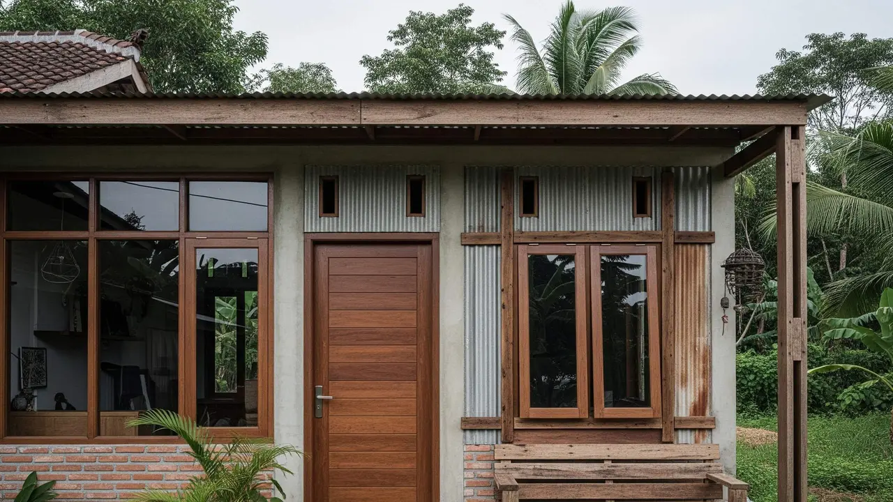 desain rumah desa dengan sentuhan industrial sederhana
