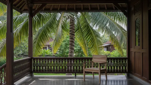 9 Inspirasi Teras Rumah Kampung Ada Pohon Kelapa Biar Adem Alami, Bikin Betah