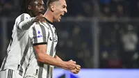 Ekspresi striker Juventus, Arkadiursz Milik usai menjebol gawang Cremonese dalam lanjutan Serie A 2022/2023, Kamis (5/1/2023) dini hari WIB. (Massimo Paolone/LaPresse via AP)