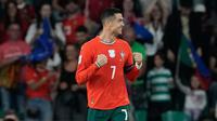 Selebrasi Cristiano Ronaldo dalam laga Kualifikasi Piala Dunia 2026 antara Portugal vs Hungaria, Rabu (15/10/2025).&nbsp;(AP Photo/Armando Franca)