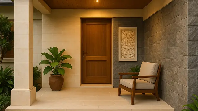 Teras Rumah Cantik dengan Batu Alam