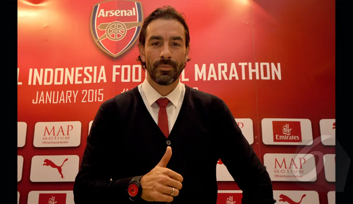 Pires menjelaskan Arsenal Football Marathon adalah bagian dari promosi tur pramusim Arsenal, Jakarta, Jumat (23/1/2015). (Liputan6.com/Miftahul Hayat)