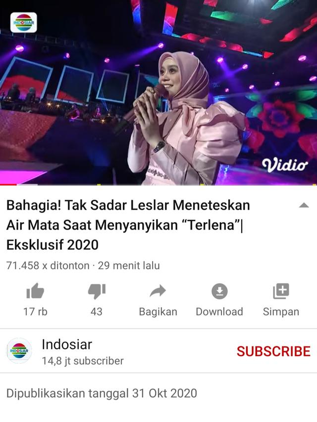Lesti Kejora dalam unggahan Indosiar. (Foto: YouTube Indosiar)