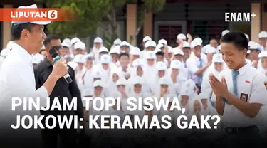 Kepanasan Saat Bicara, Jokowi Dipinjami Topi Pelajar SMKN 1 Kedungwuni Pekalongan