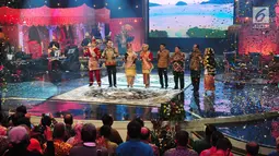 Budaya Sumatera Barat memeriahkan Peluncuran Hari Pers Nasional (HPN) 2018 di Jakarta, Minggu (10/9). Puncak acara HPN rencananya akan dilakukan di Sumbar pada 9 Februari tahun depan. (Liputan6.com/Helmi Afandi)