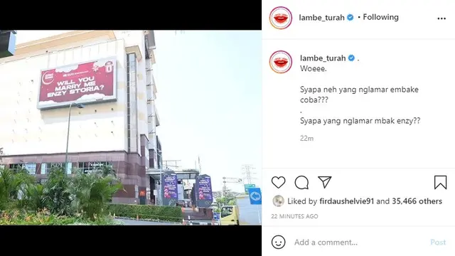 Enzy Storia (Foto: Instagram/@lambe_turah)