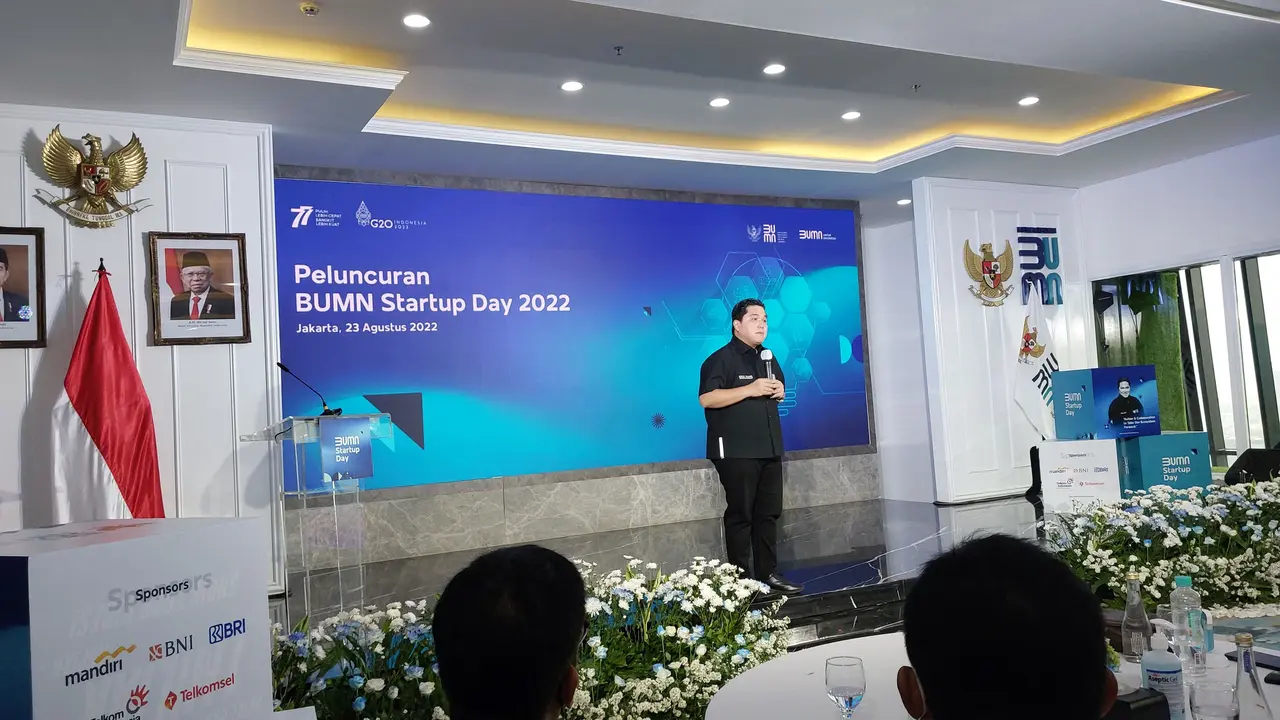 Menteri BUMN Erick Thohir resmi meluncurkan BUMN Start Up Day di Kementerian BUMN, Selasa (23/8/2022).